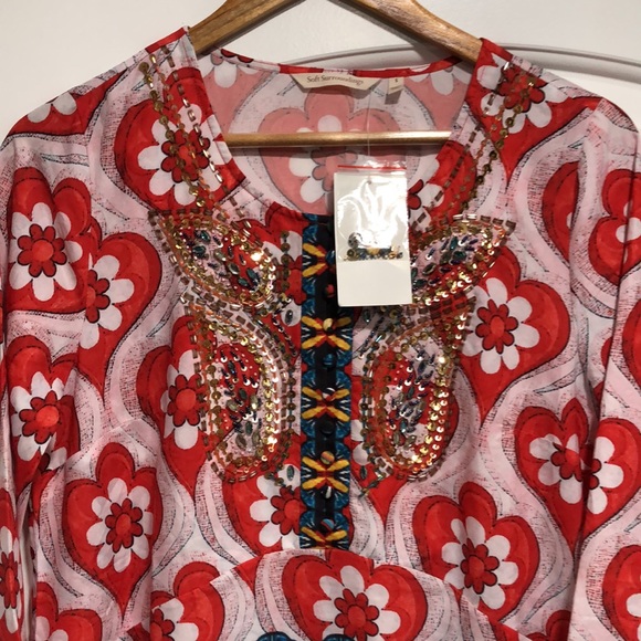 NWT! - SOFT SURROUNDINGS Hand Beaded Pocketed Tunic Dress - Picture 2 of 15